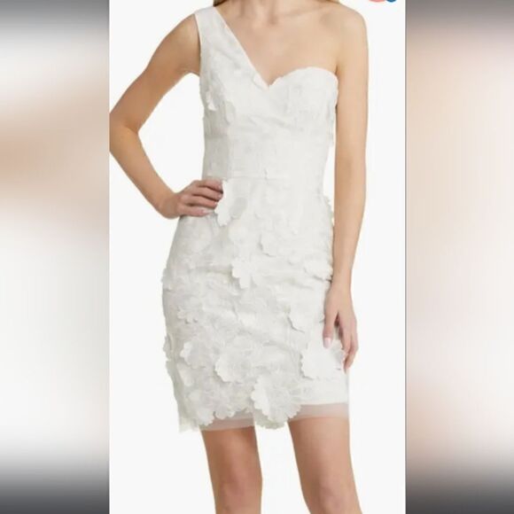 Dress the Population Maddie Floral Lace One Shoulder Ivory Mini Dress Sz XS NWT - Picture 5 of 12